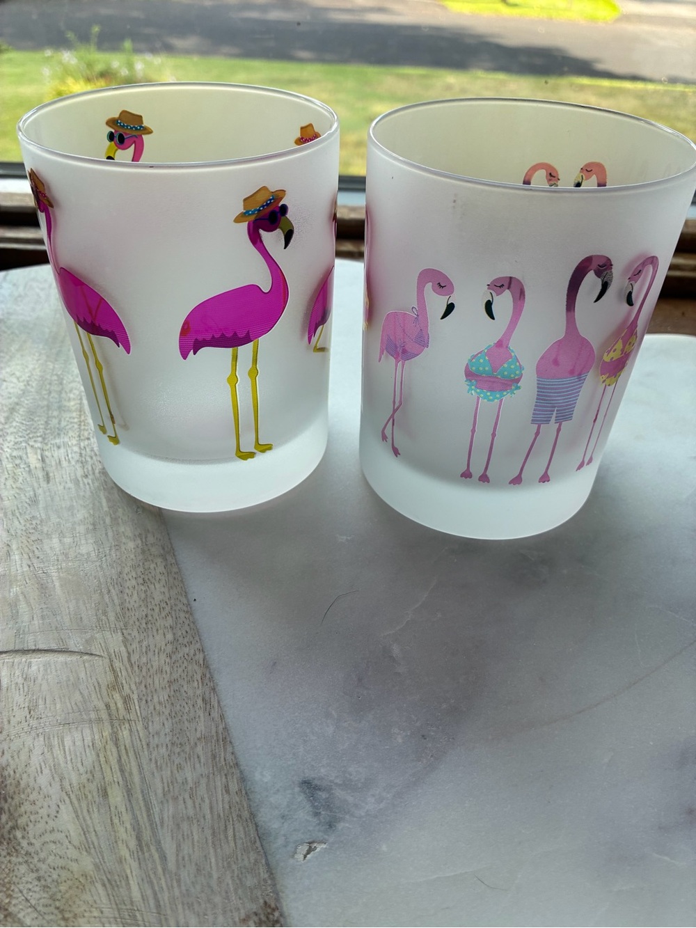 Culver Pink Flamingo Frosted Glass Tumbler - Set of 2